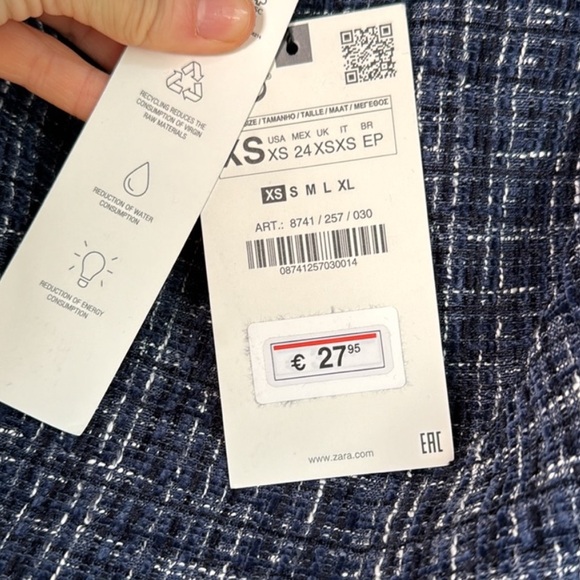 NWT Zara black and blue tweed off the shoulder top size XS - Picture 8 of 9